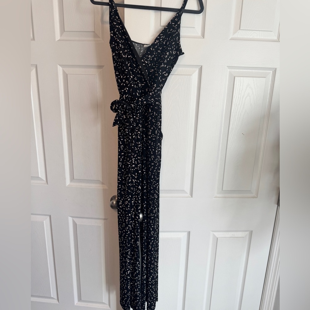Kaileigh Black and White Printed Wrap Jumpsuit